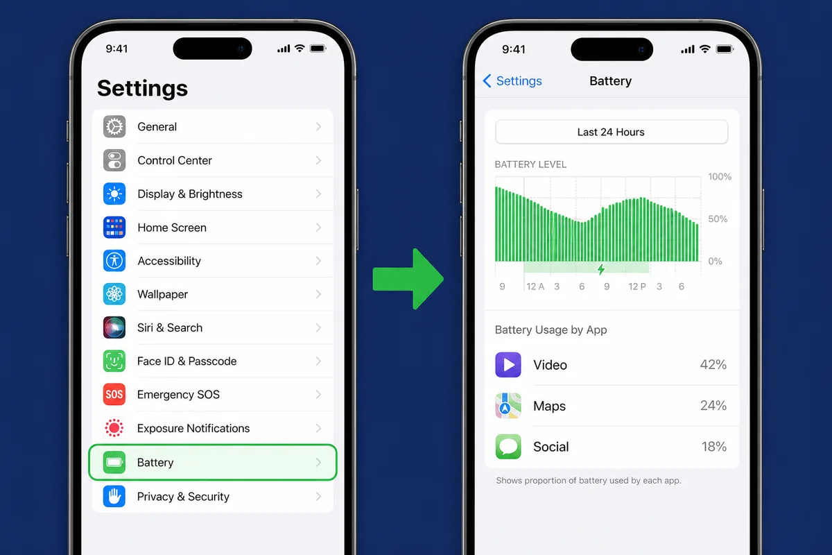 How to open Battery Usage by App in iPhone Settings